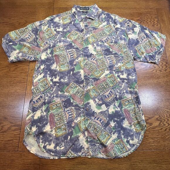 VTG 90’s Silk Club Button Up Short Sleeve le musee des beaux Shirt Small - Picture 1 of 9